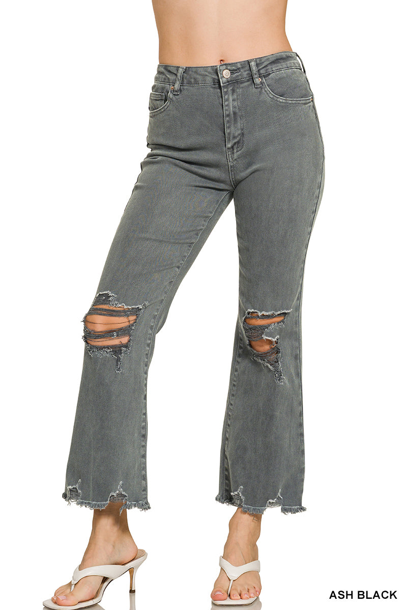 Zenana Acid washed high waist distressed straight pants