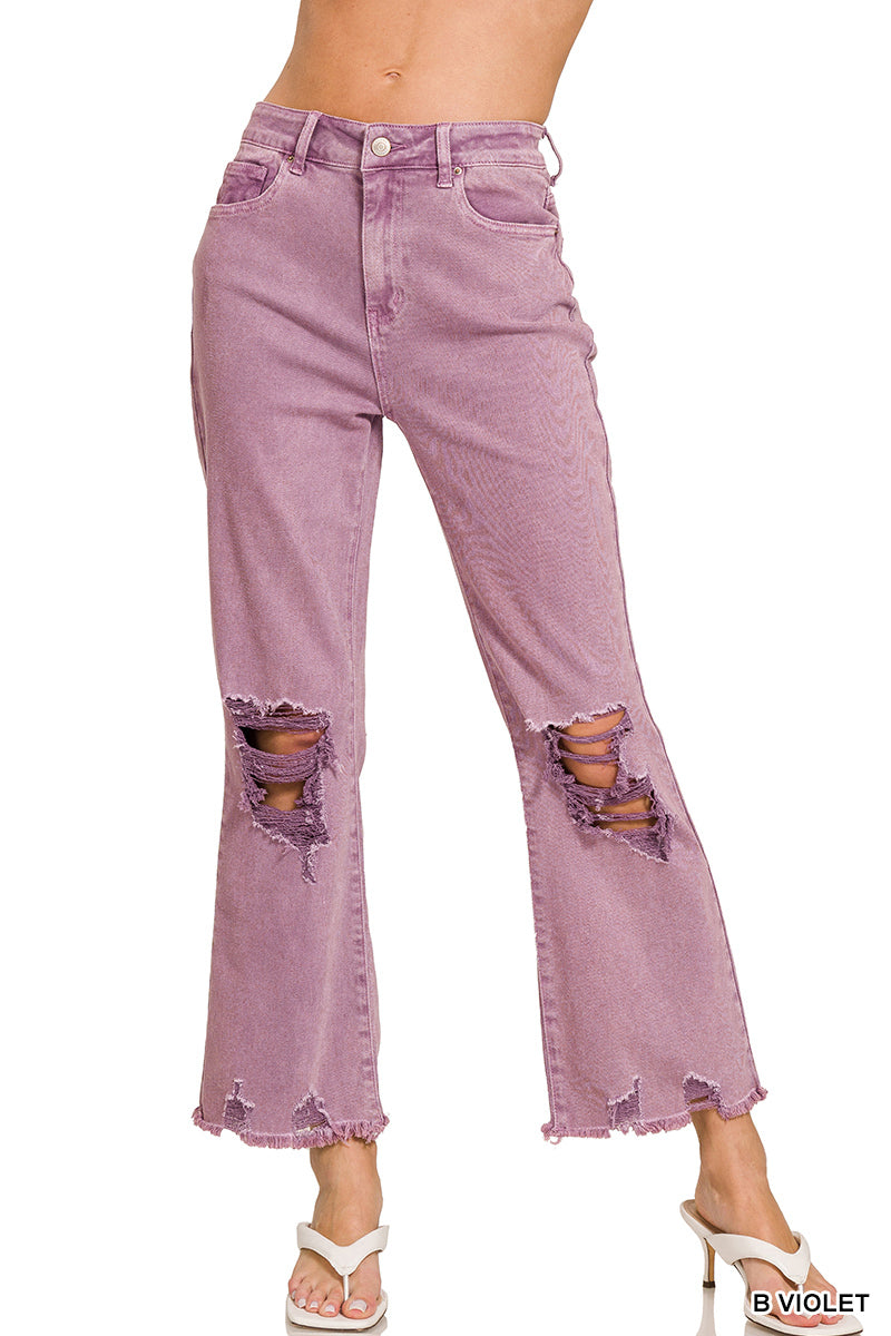 Zenana Acid washed high waist distressed straight pants