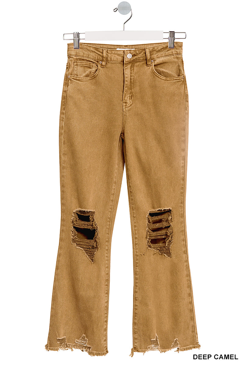 Zenana Acid washed high waist distressed straight pants