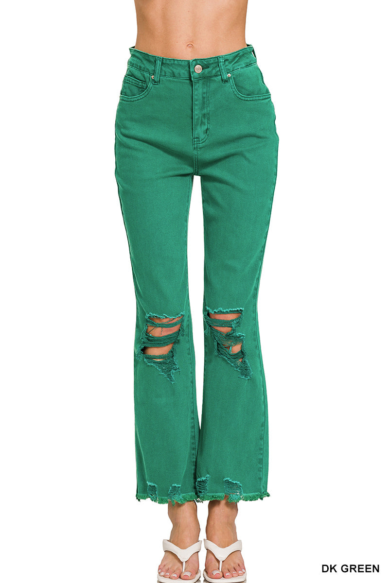 Zenana Acid washed high waist distressed straight pants