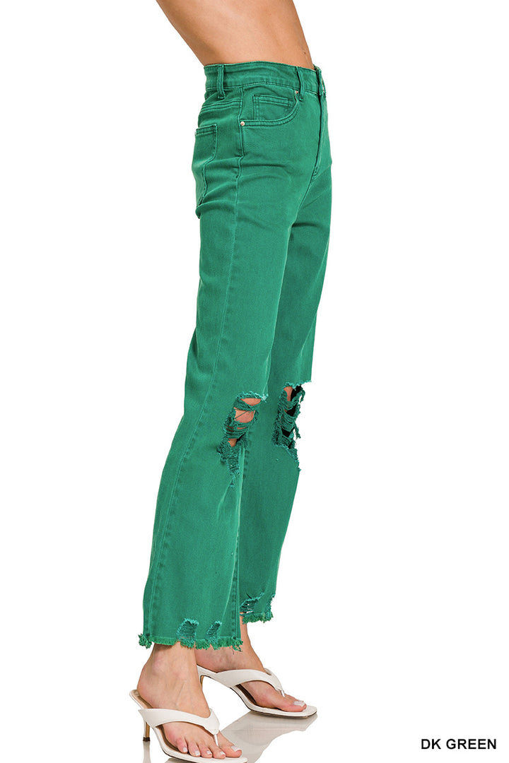 Zenana Acid washed high waist distressed straight pants