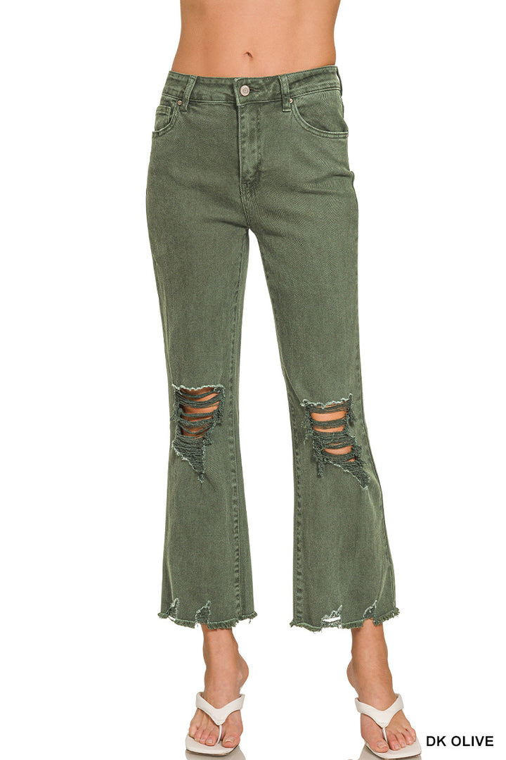 Zenana Acid washed high waist distressed straight pants