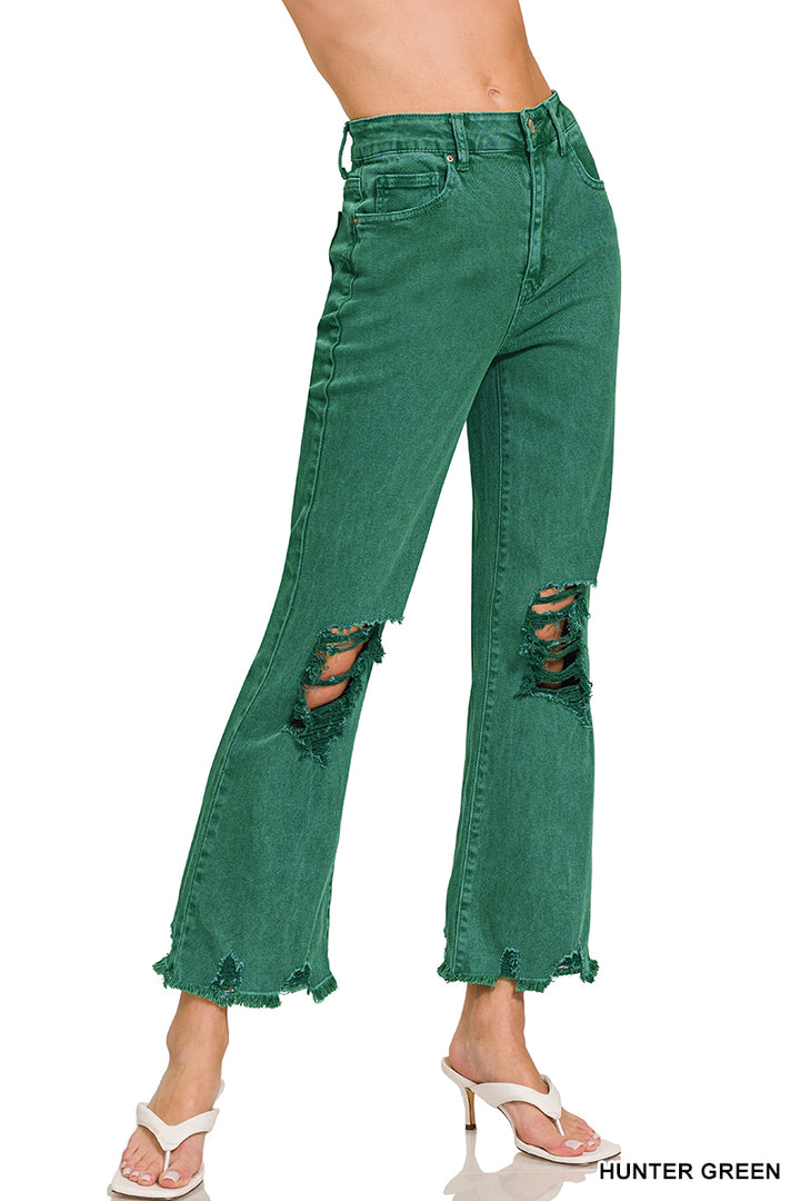 Zenana Acid washed high waist distressed straight pants
