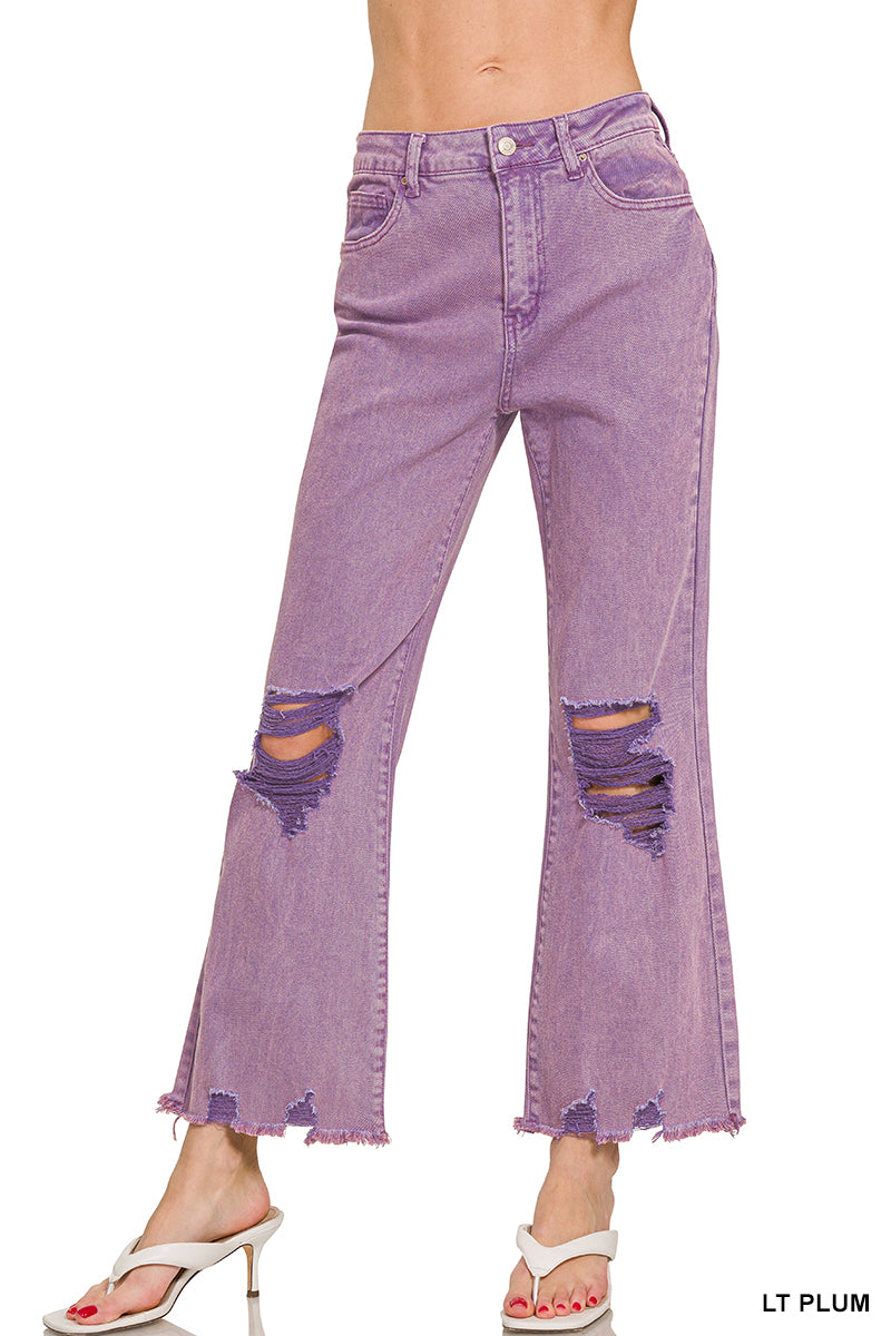 Zenana Acid washed high waist distressed straight pants