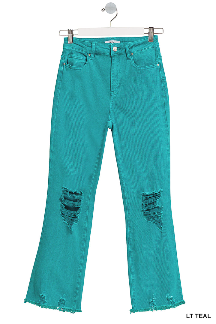 Zenana Acid washed high waist distressed straight pants