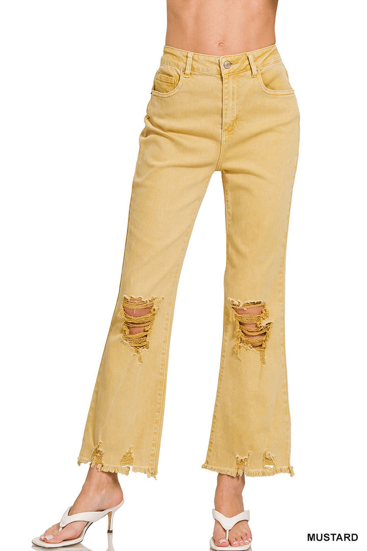 Zenana Acid washed high waist distressed straight pants
