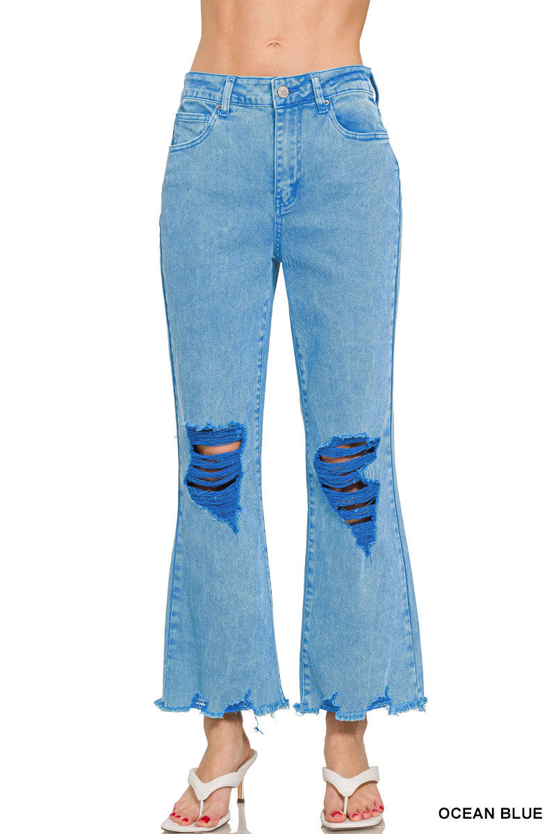 Zenana Acid washed high waist distressed straight pants