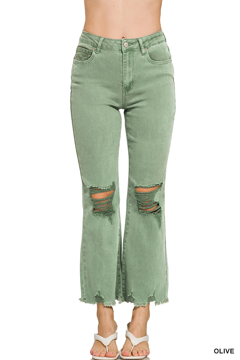 Zenana Acid washed high waist distressed straight pants