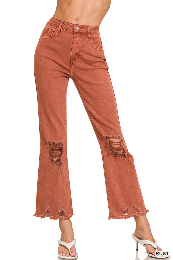 Zenana Acid washed high waist distressed straight pants