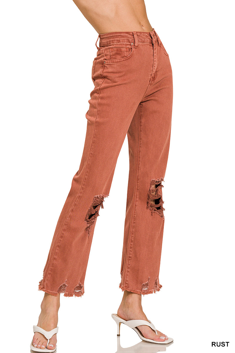 Zenana Acid washed high waist distressed straight pants