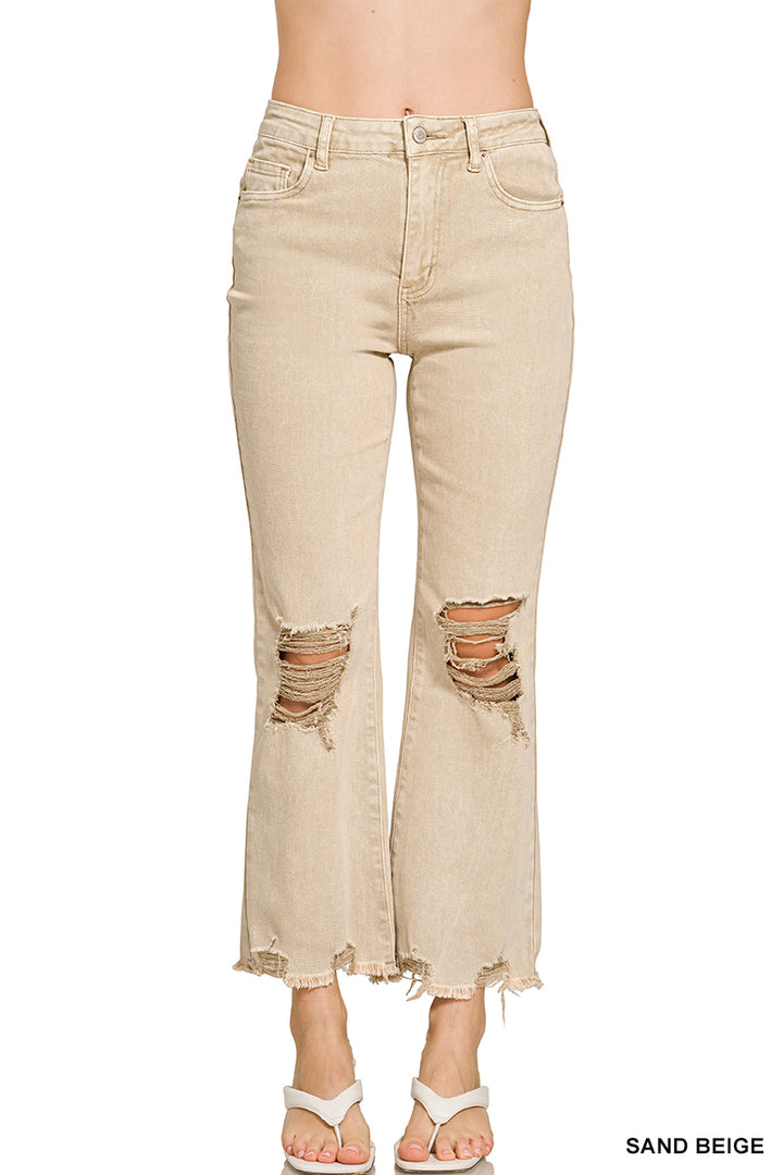 Zenana Acid washed high waist distressed straight pants