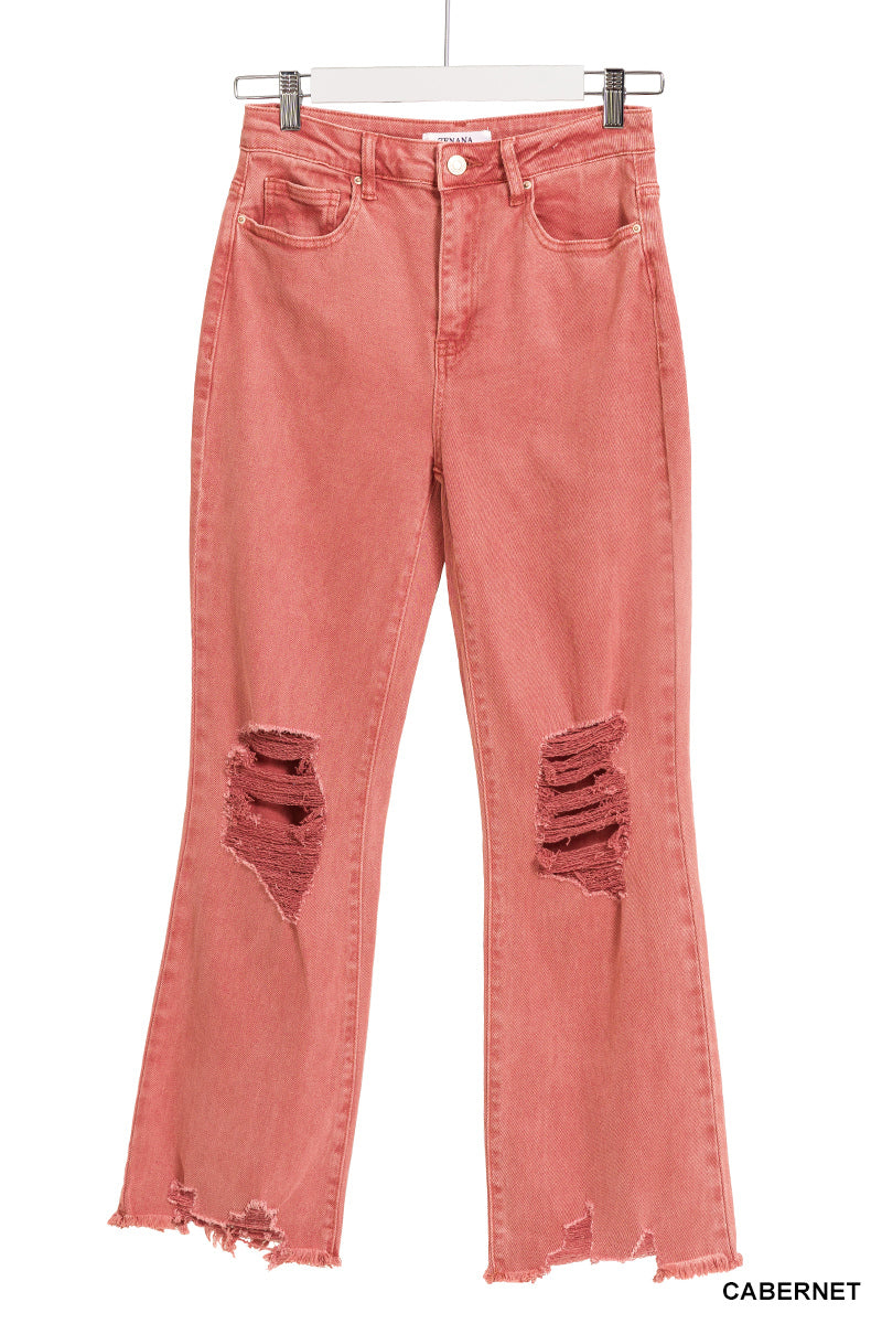 Zenana Acid washed high waist distressed straight pants