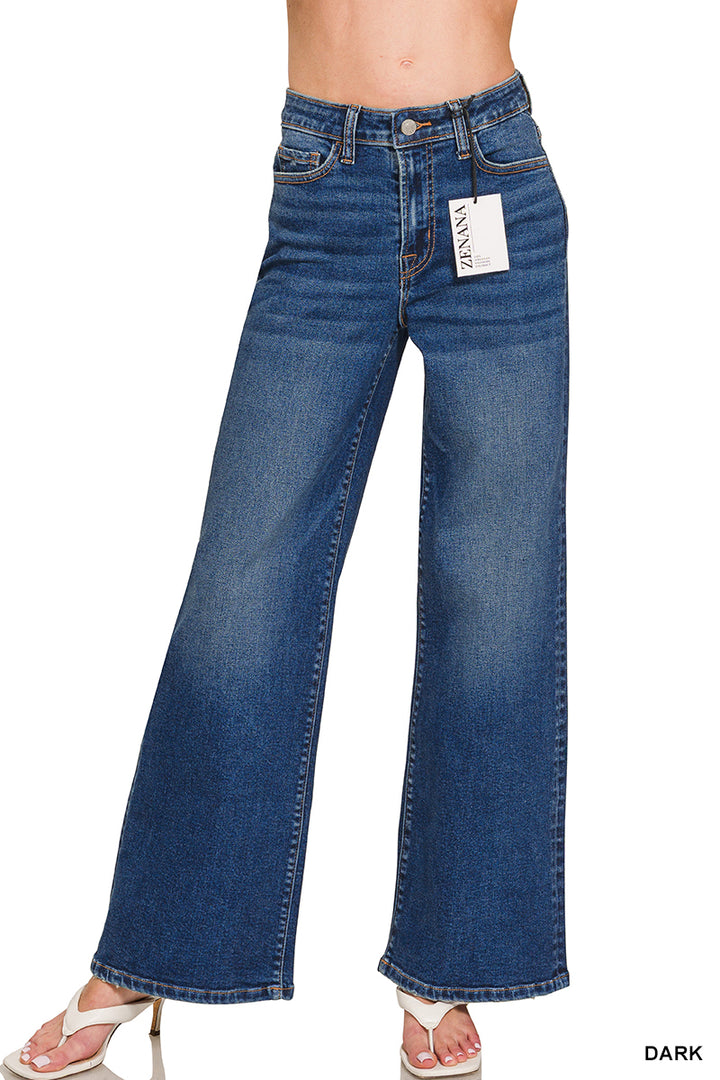 ZENANA DARK WASH WIDE LEG DENIM PANTS