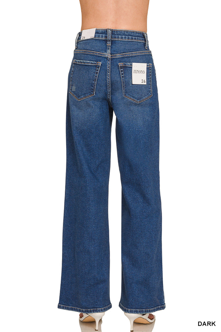 ZENANA DARK WASH WIDE LEG DENIM PANTS