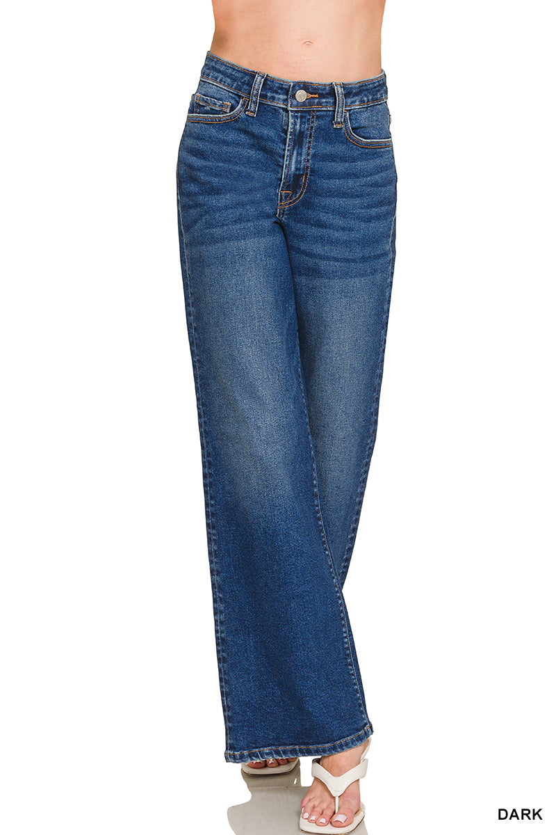 ZENANA DARK WASH WIDE LEG DENIM PANTS