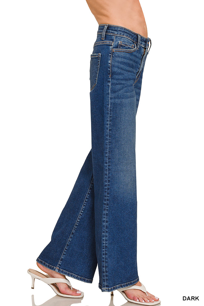 ZENANA DARK WASH WIDE LEG DENIM PANTS