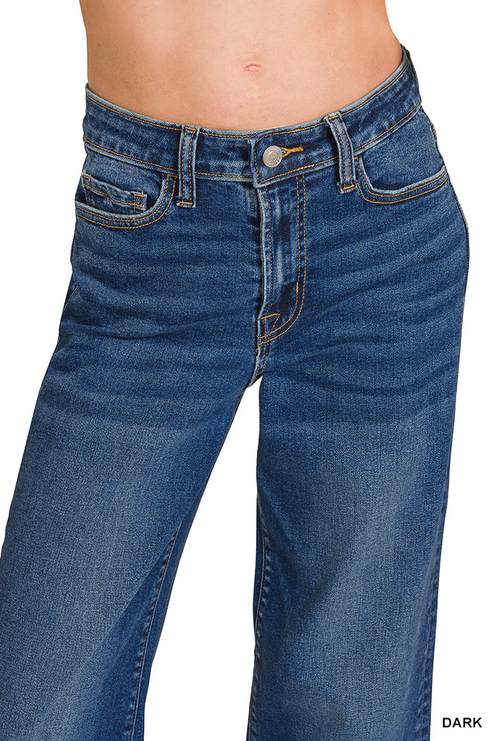 ZENANA DARK WASH WIDE LEG DENIM PANTS