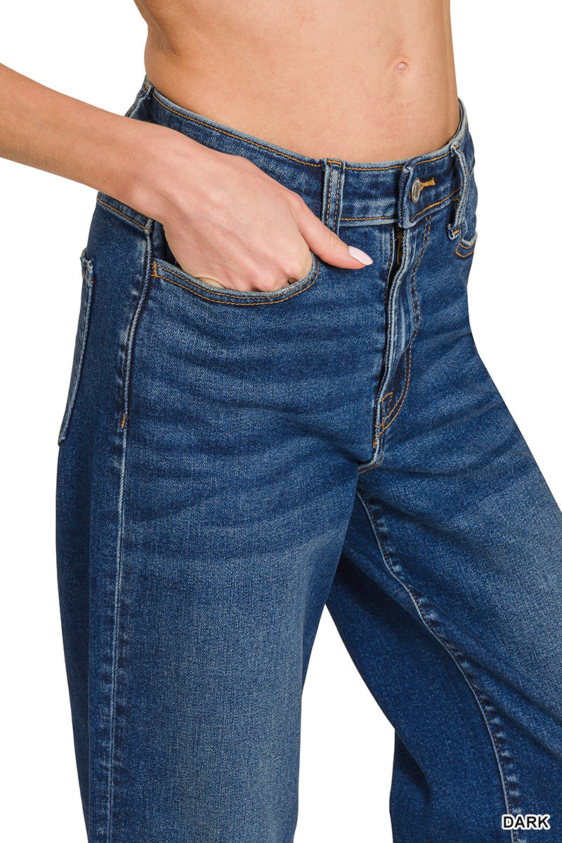 ZENANA DARK WASH WIDE LEG DENIM PANTS