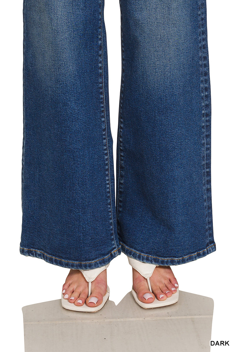 ZENANA DARK WASH WIDE LEG DENIM PANTS