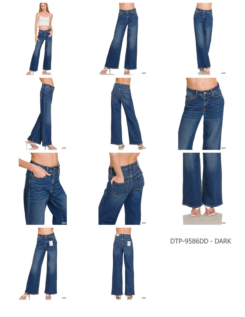 ZENANA DARK WASH WIDE LEG DENIM PANTS
