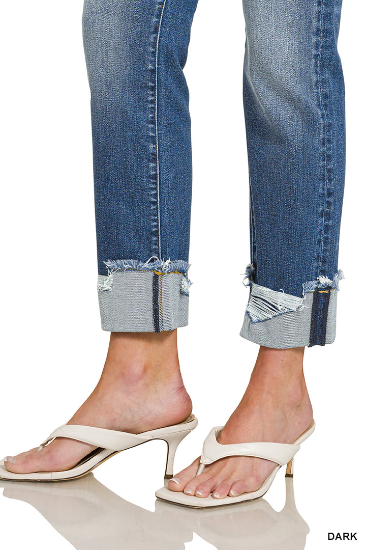 Zenana CUFFED SKINNY DENIM PANTS