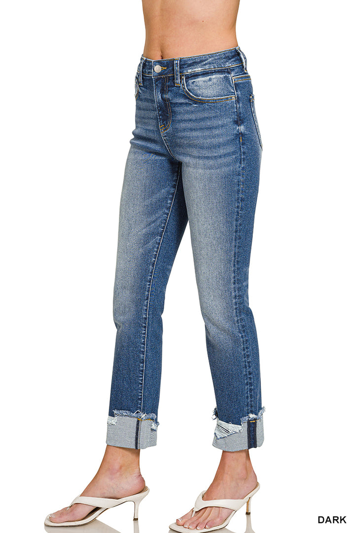 Zenana CUFFED SKINNY DENIM PANTS