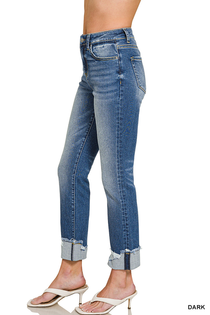 Zenana CUFFED SKINNY DENIM PANTS