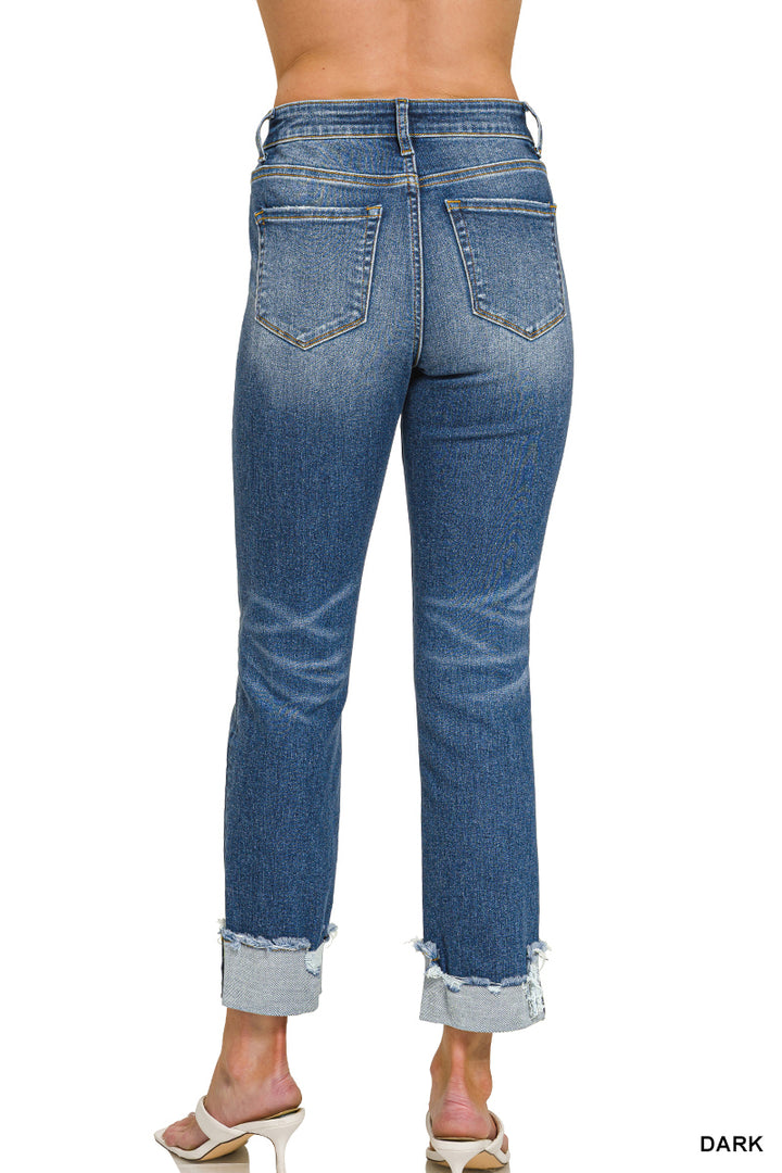 Zenana CUFFED SKINNY DENIM PANTS