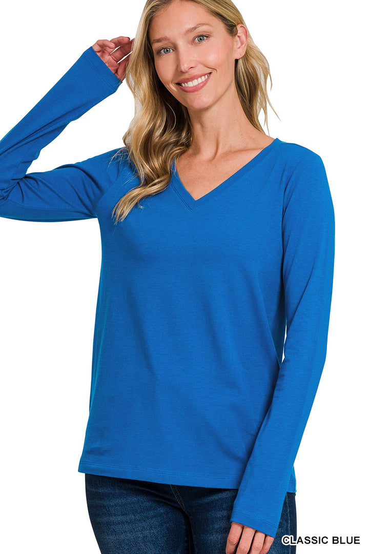 Cotton v-neck long sleeve t-shirt