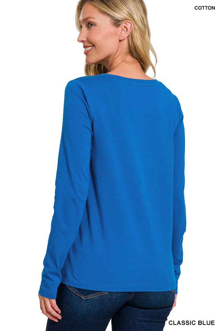 Cotton v-neck long sleeve t-shirt
