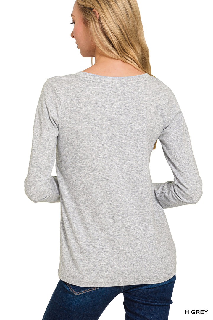 Cotton v-neck long sleeve t-shirt