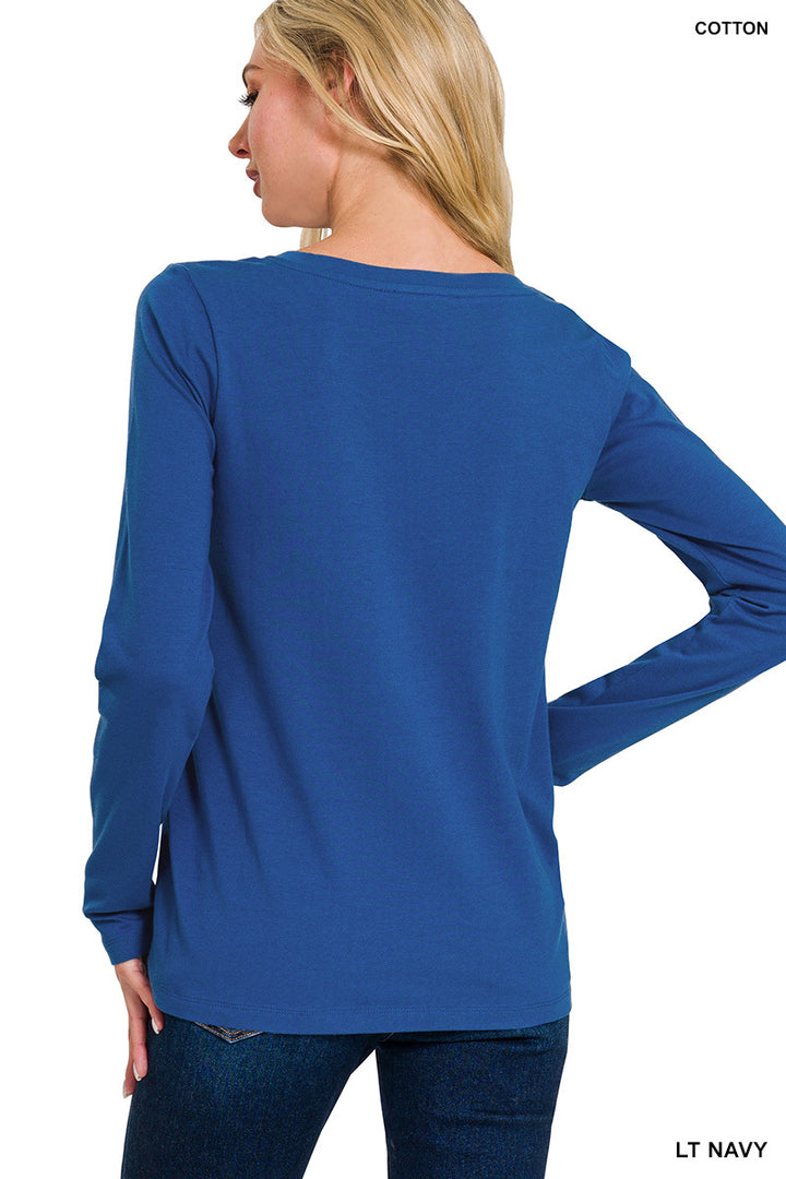 Cotton v-neck long sleeve t-shirt