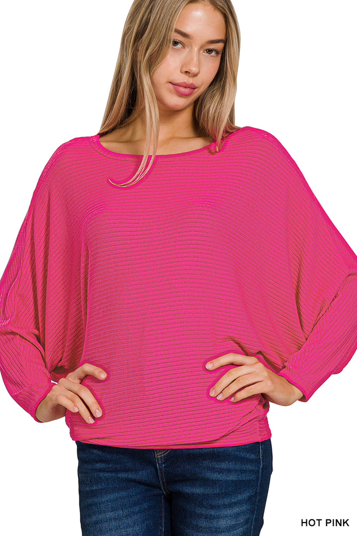 RIBBED BATWING LONG SLEEVE BOAT NECK SWEATER