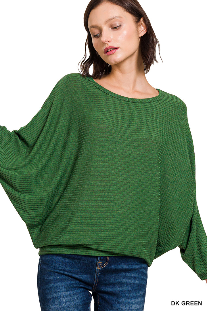 RIBBED BATWING LONG SLEEVE BOAT NECK SWEATER