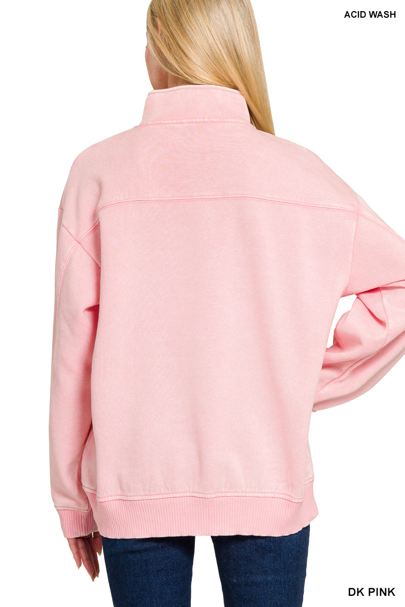 ACID WASH FLEECE HALF ZIP PULLOVER