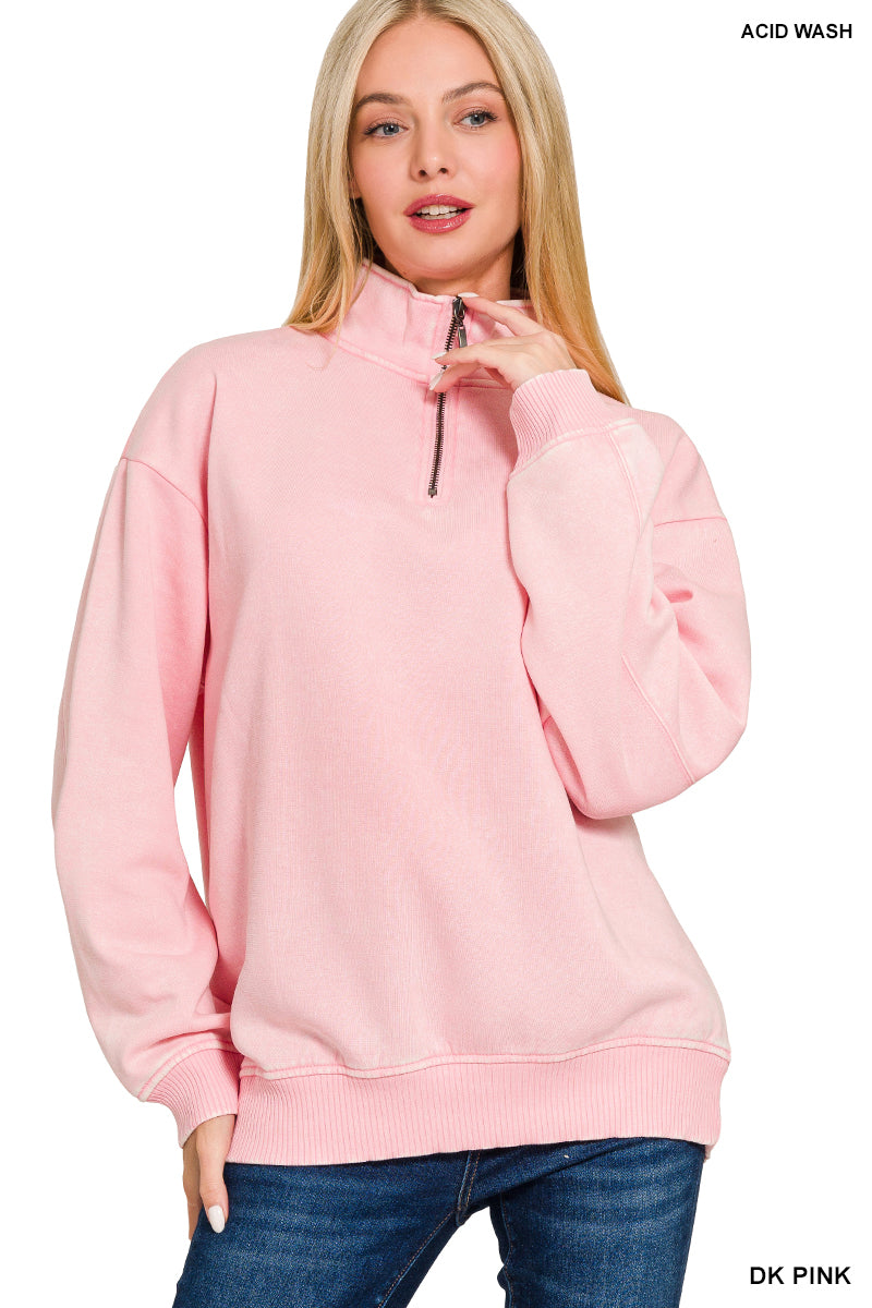 ACID WASH FLEECE HALF ZIP PULLOVER