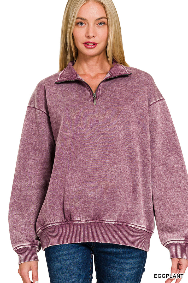 ACID WASH FLEECE HALF ZIP PULLOVER