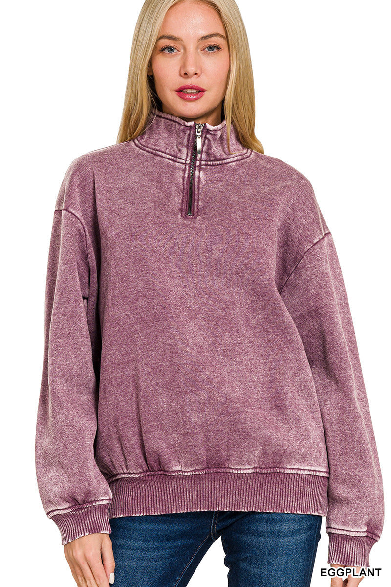 ACID WASH FLEECE HALF ZIP PULLOVER