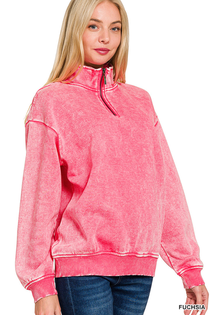 ACID WASH FLEECE HALF ZIP PULLOVER
