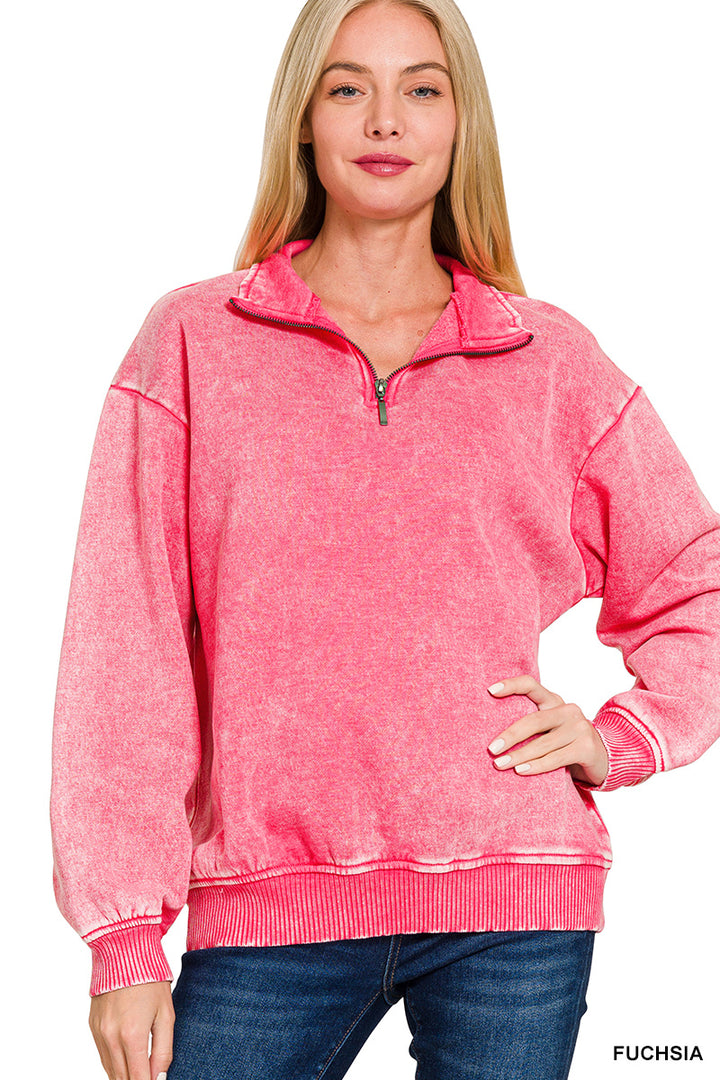 ACID WASH FLEECE HALF ZIP PULLOVER