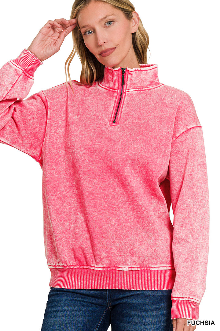 ACID WASH FLEECE HALF ZIP PULLOVER