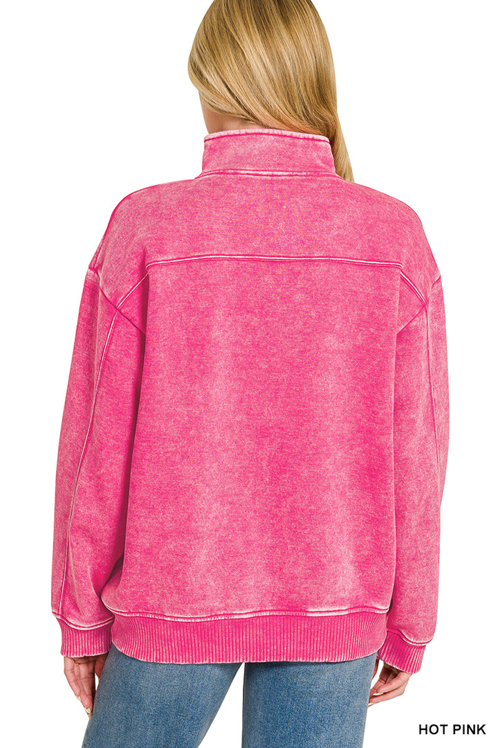 ACID WASH FLEECE HALF ZIP PULLOVER