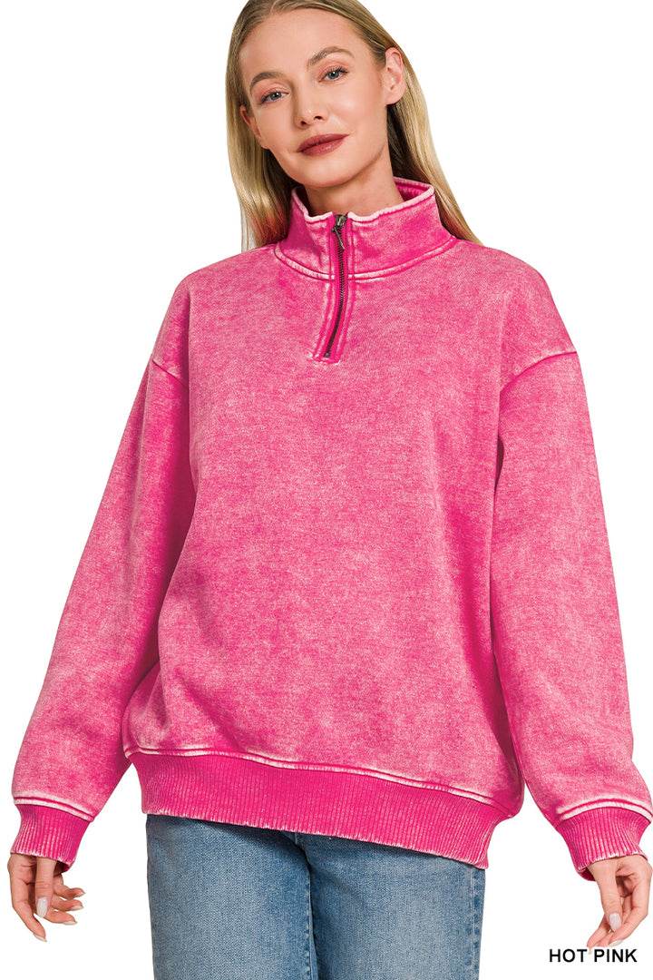 ACID WASH FLEECE HALF ZIP PULLOVER