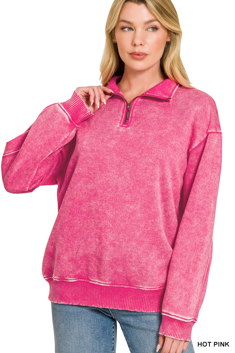 ACID WASH FLEECE HALF ZIP PULLOVER