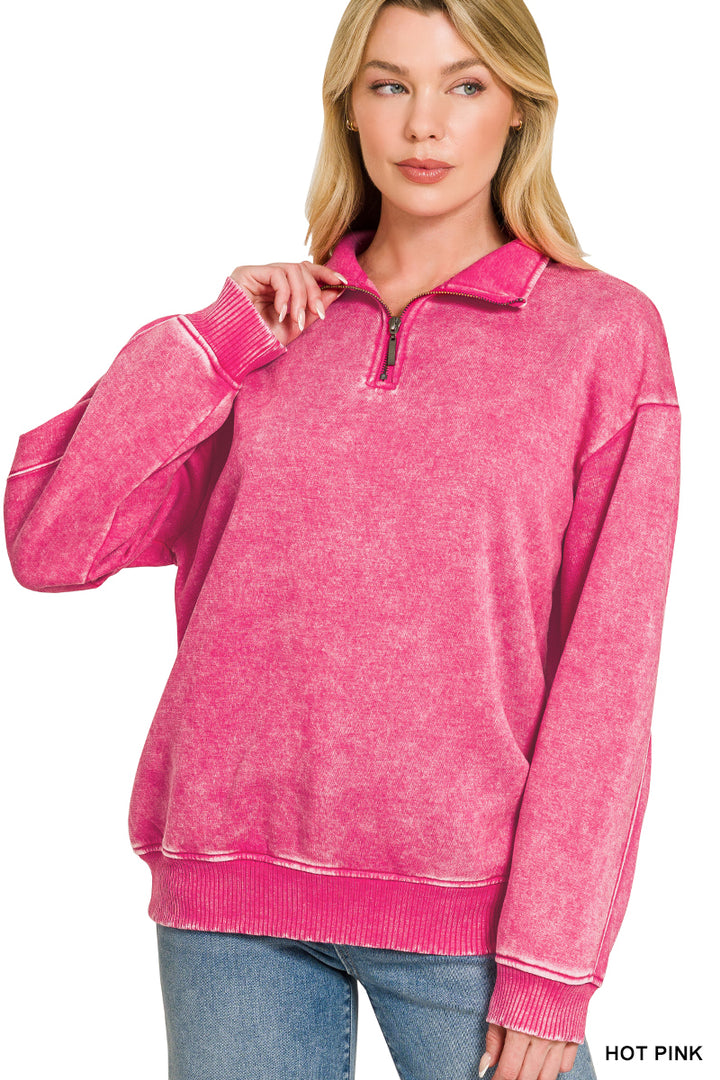 ACID WASH FLEECE HALF ZIP PULLOVER
