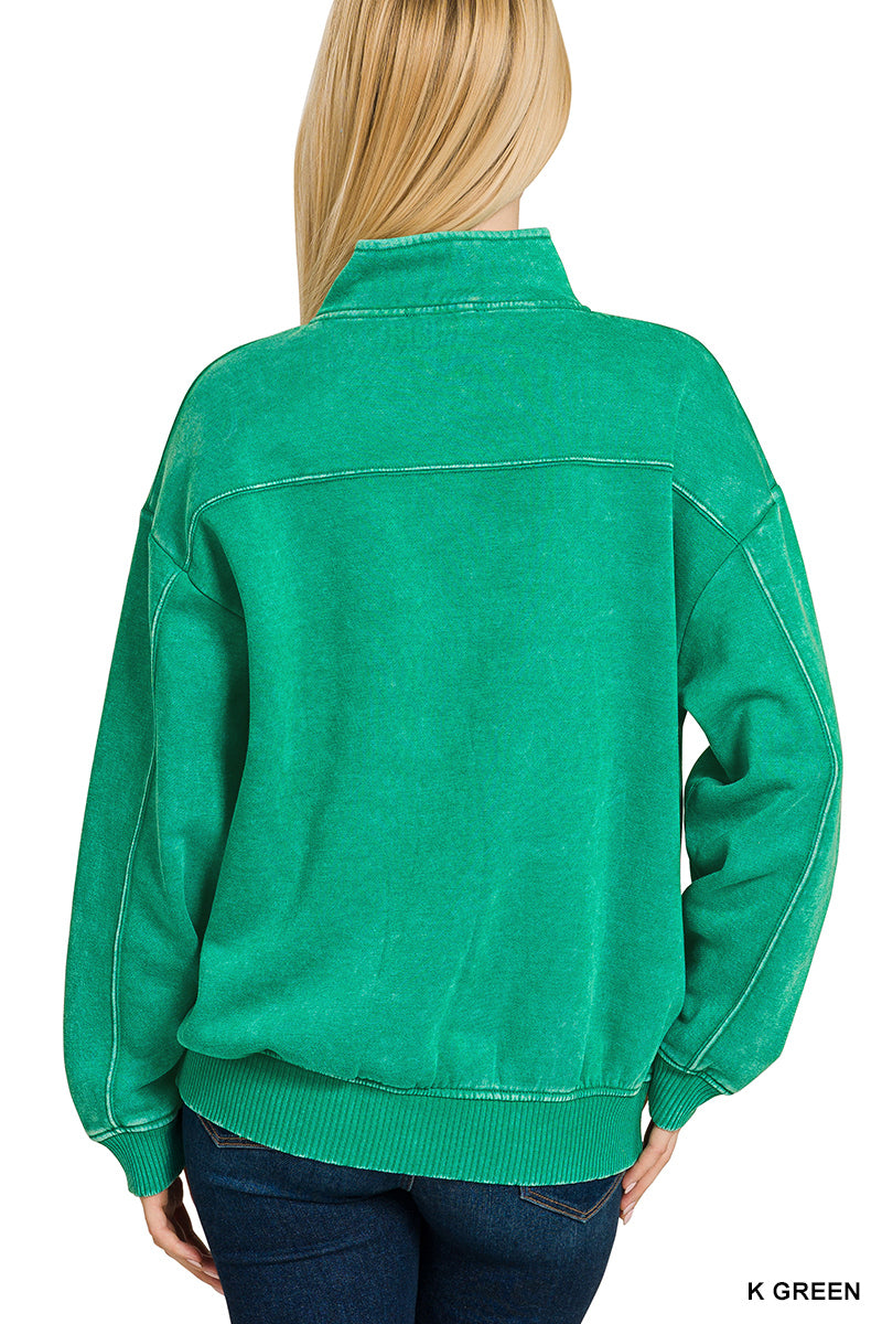 ACID WASH FLEECE HALF ZIP PULLOVER