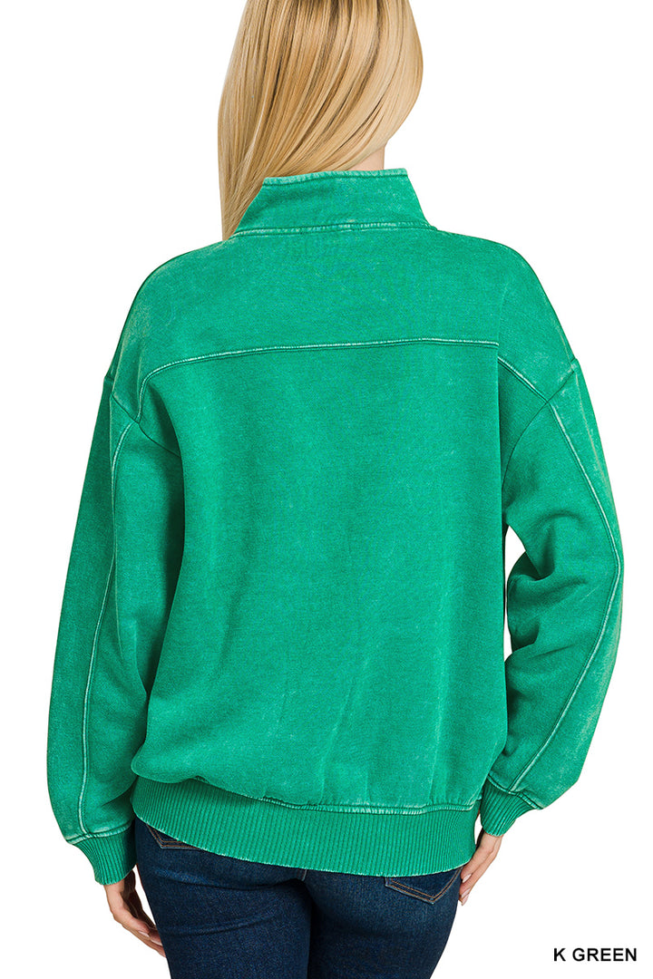 ACID WASH FLEECE HALF ZIP PULLOVER