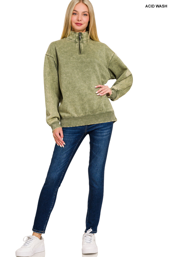 ACID WASH FLEECE HALF ZIP PULLOVER
