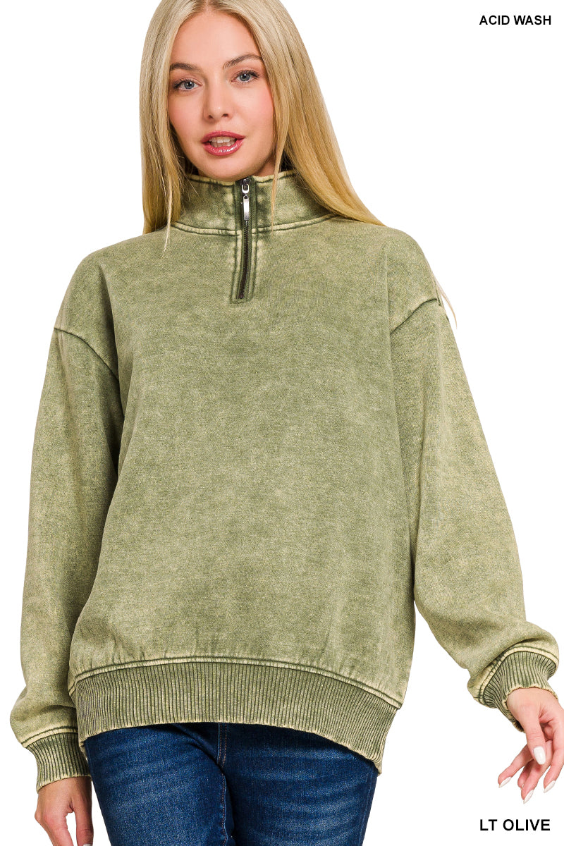 ACID WASH FLEECE HALF ZIP PULLOVER