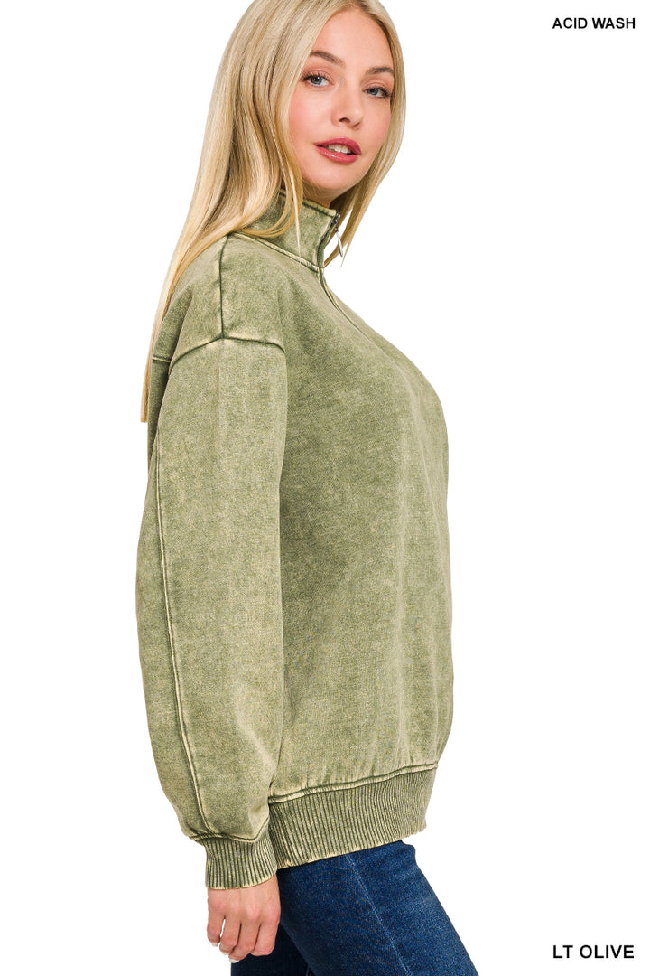 ACID WASH FLEECE HALF ZIP PULLOVER